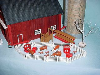 Vintage Ertl Farm Country Western Barn Set Windmill Cows 12195 Silo Dark Red 2