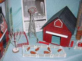 Vintage Ertl Farm Country Western Barn Set Windmill Cows 12195 Silo Dark Red 3