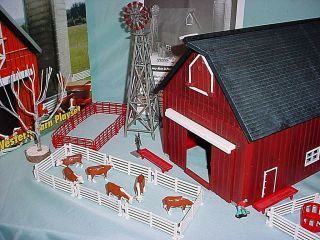 Vintage Ertl Farm Country Western Barn Set Windmill Cows 12195 Silo Dark Red 4