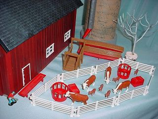 Vintage Ertl Farm Country Western Barn Set Windmill Cows 12195 Silo Dark Red 5