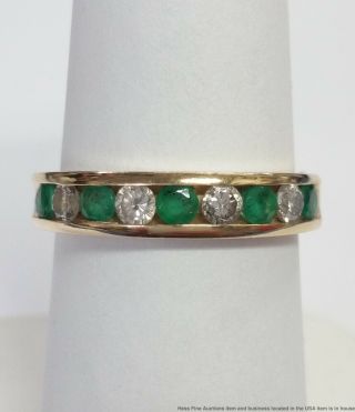 Vintage 14k Yellow Gold Emerald Fine Diamond Channel Set Ring Size 6