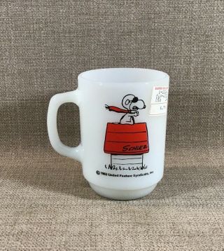 Vtg Anchor Hocking Snoopy Curse You Red Baron Milk Glass Coffee Mug Estate Find