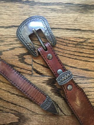 Vintage D.  A.  Harris Sterling Silver Ranger Buckle Set Leather Belt 34 Santa Fe