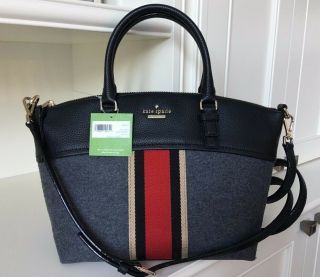 Nwt Kate Spade Small Dixon Jackson Street Leather/fabric Charcoal Handbag Rare