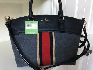 NWT Kate Spade Small Dixon Jackson Street Leather/fabric Charcoal Handbag RARE 3