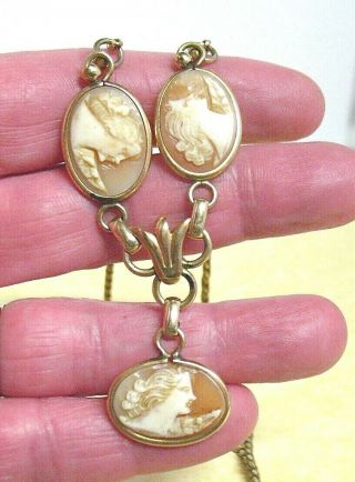 Gold Filled Cameo Necklace Vintage 3 Cameos 15 " 13.  4 Grams