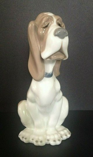 Vintage Nao Lladro Basset Hound Sad Dog Porcelain Figurine 7.  5 "