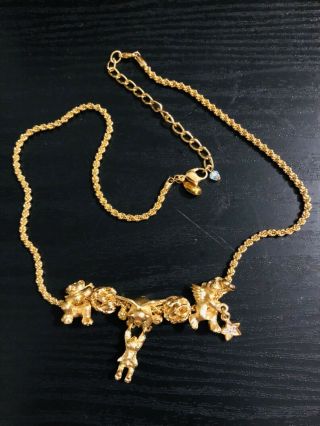 Vintage Kirks Folly Hang In There Bears Stars Necklace Gold
