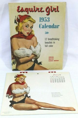 Vtg 1953 Esquire Pin - Up Girl Special Deluxe Glossy Edition Calendar & Envelope