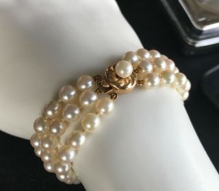 Vintage 14k Gold Triple Strand Pearl Bracelet 6.  5” Long Immaculate Nr