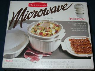 Nib Vintage 1985 Rubbermaid Microwave Cookware 7 Piece Set In Oriinal Box