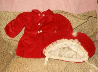 Vintage 1940s 16 " Terri Lee Loopy Tag Cherry Red Velveteen Coat & Bonnet