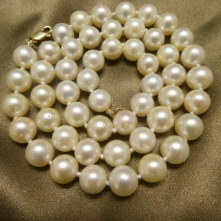 Vintage 14k Gold 8.  5 Mm Natural Cultured Pearl Necklace 20 "