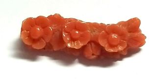 Antique Vintage Deco Undyed Carved Coral Three Flower Stone K512