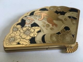VTG Wadsworth Art Deco LADY GODIVA Fan Shaped Powder Compact Mirror 3