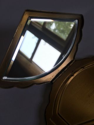 VTG Wadsworth Art Deco LADY GODIVA Fan Shaped Powder Compact Mirror 8
