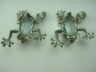 Vintage Pot Metal Crystal Belly Frog Blue Enamel Set Of 2 Pin Brooches 3