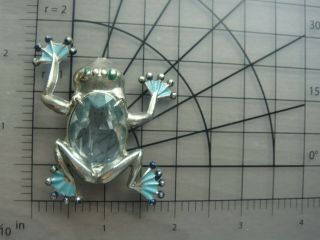 Vintage Pot Metal Crystal Belly Frog Blue Enamel Set Of 2 Pin Brooches 6