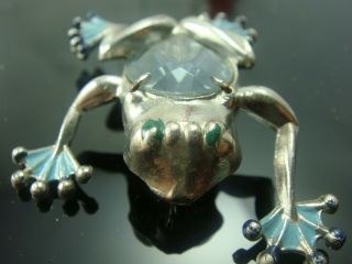 Vintage Pot Metal Crystal Belly Frog Blue Enamel Set Of 2 Pin Brooches 7