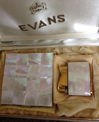 Vintage Evans Mother Of Pearl Compact And Lighter