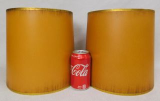 Pair Vintage Mid Century Modern Goldenrod Brown Small Drum Lamp Shades 10 "