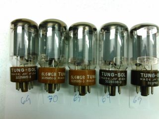 (5) Matched Vintage Tung Sol 5881 (6l6wgb) Vacuum Tubes 1950 