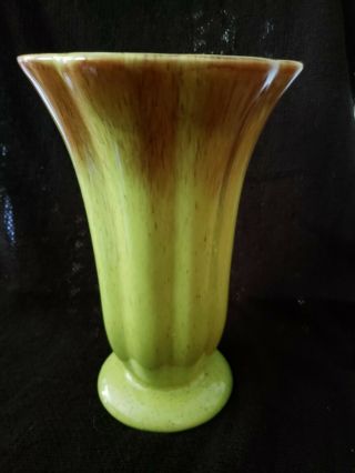 Large Vintage West Coast Pottery Footed Vase 109 Celery Green And Brown