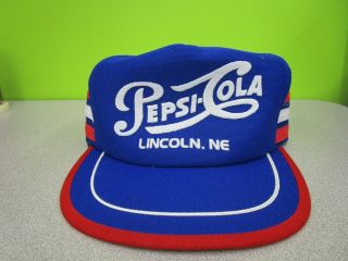 Vintage Pepsi Cola Lincoln,  Nebraska 3 Stripe Trucker Snap Back Mesh Cap/hat Nos