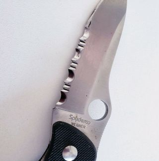 Vintage Spyderco Wegner Ats - 34 Serrated Folding Pocket Knife