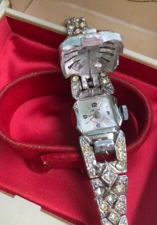 Vintage Ladies Swiss Made Lucerne Wrist Watch With Rhinestones Wind - Up Unique