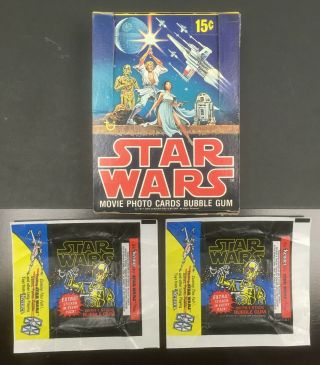 Topps Star Wars Series One Trading Cards 1977 Empty Box Two Wrappers Vintage