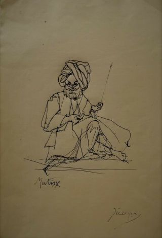 Pablo Picasso - Vintage Piece - Signed Ink Drawing - Matisse Portrait - Inscribed