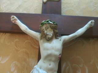 Large Vintage Wooden Hand - painted Wall Crucifix 21 