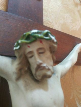 Large Vintage Wooden Hand - painted Wall Crucifix 21 