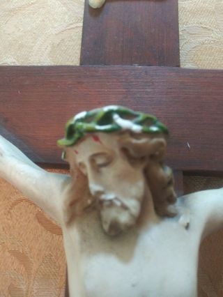 Large Vintage Wooden Hand - painted Wall Crucifix 21 