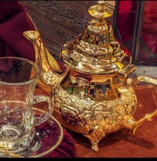 Vintage Authentic Traditional Moroccan Handmade Gold Silver Teapot