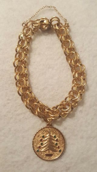 Vintage Forstner 12kt Gold Filled Starter Charm Bracelet W/ Christmas Tree Charm