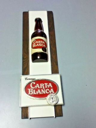 Cerveza Carta Blanca Beer Sign Vintage Wall Tacker Bottle Display Wood Mexico K3
