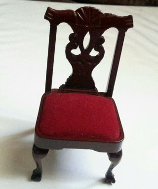 Vintage Dollhouse Miniature Dining Chair Red Velvet Cushion By Fantastic