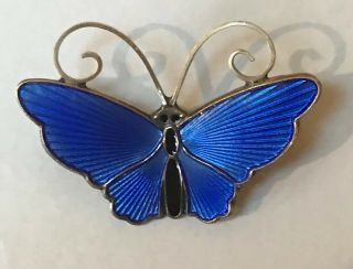 David Andersen Signed Norway Sterling Silver Enamel Cobalt Blue Butterfly Brooch