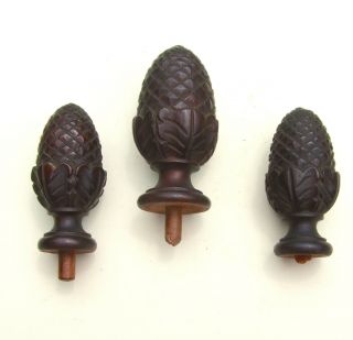 Set 3 Antique Vintage Carved Wood Grandfather Tall Clock Furniture Finials,  4 "