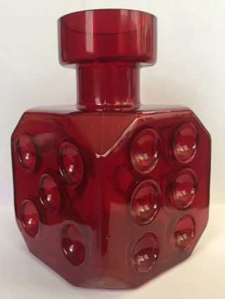 Vtg 1970s Noppa Red Dice Pop Art Glass Vase Riihimaki Lasi Finland