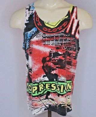 Vtg 80s Body Glove Neon All Over Print Sz M Oppressio Beach Surfing Tank T - Shirt