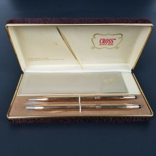 Vintage Cross 14 Kt Gold Filled Pen Pencil Set Cowhide Pen Purse Case