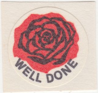 Vintage Ctp Scratch And Sniff Stickers: Rare Small Rose " Well Done " Round