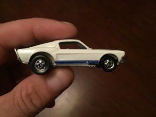 1974 Hot Wheels Mustang Stocker - White With Blue Stripe - Vintage Ford Redline