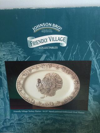 Vintage Johnson Brothers Friendly Village Embossed Turkey Platter 18.  25” W/ Box