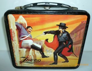 1958 Vintage ZORRO metal LUNCH BOX - - Walt Disney Productions,  Aladdin 2