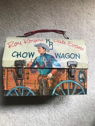 Vintage 1958 Roy Rogers Dale Evans Rr Chow Wagon Metal Dome Lunchbox Thermos Co.