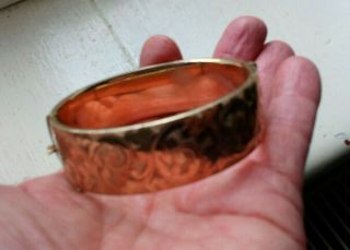 Vintage 1/5th 9ct Gold Metal Core Bangle Wide & Heavy Floral Scrolls 57 Gm